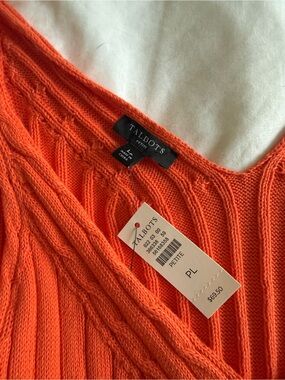 NWT 100% Cotton Talbots Bright Orange Ribbed V-Neck Tank